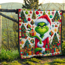Load image into Gallery viewer, Personalized Grinch Christmas Quilt Custom Name Holiday Decor
