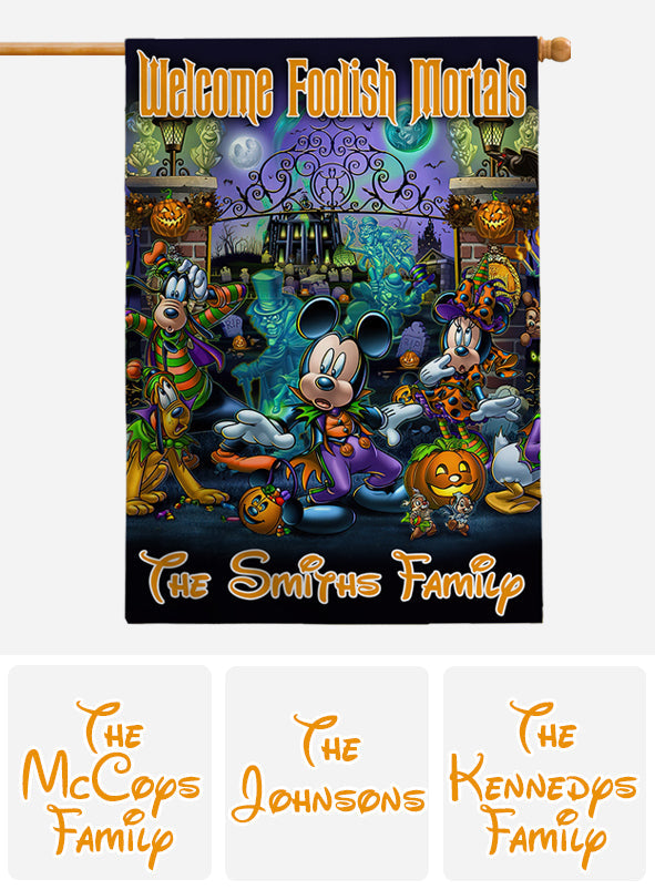 Personalized Halloween Mouse House Flag with Family Name