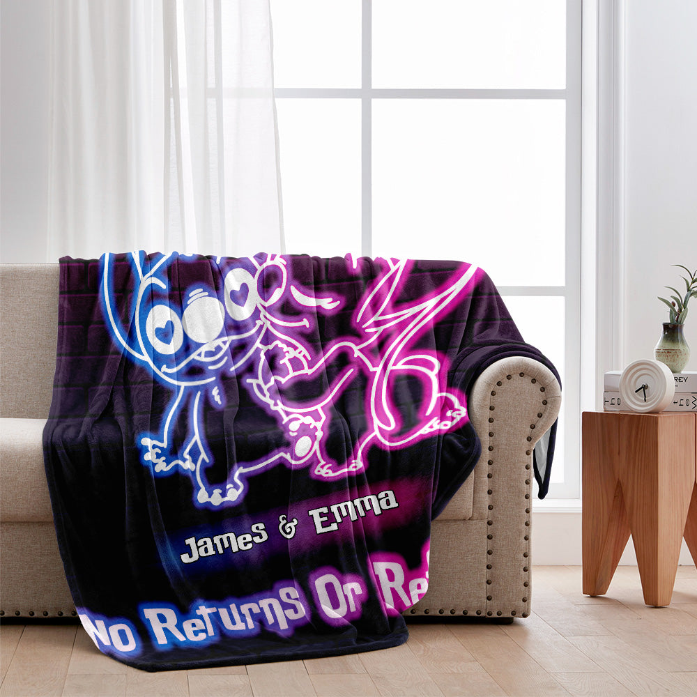 Personalized Neon Effect Ohana Blanket Custom Names Gift for Couples