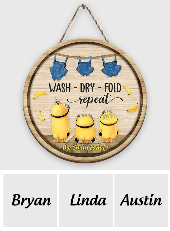 Personalized Round Wood Sign Wash Dry Fold Design Gift for Family
