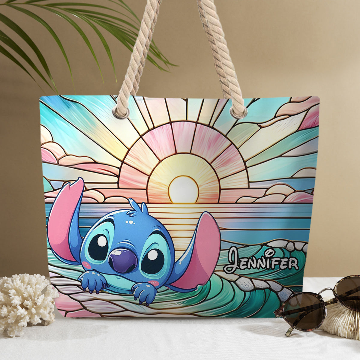Personalized Canvas Beach Bag Custom Name with Rope Handles