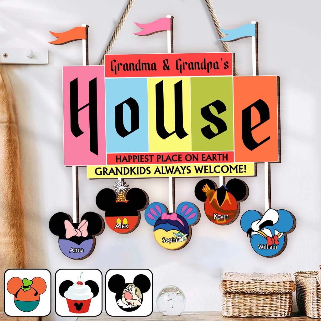 Personalized Happiest Place on Earth Wood Sign for Grandparents - Custom Name Decor Gift