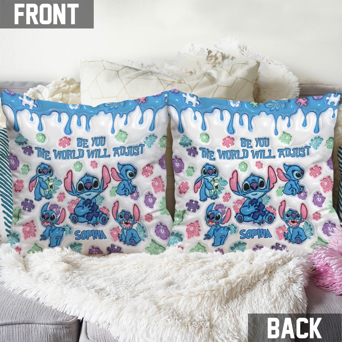 Personalized Autism Awareness Throw Pillow Custom Name Gift