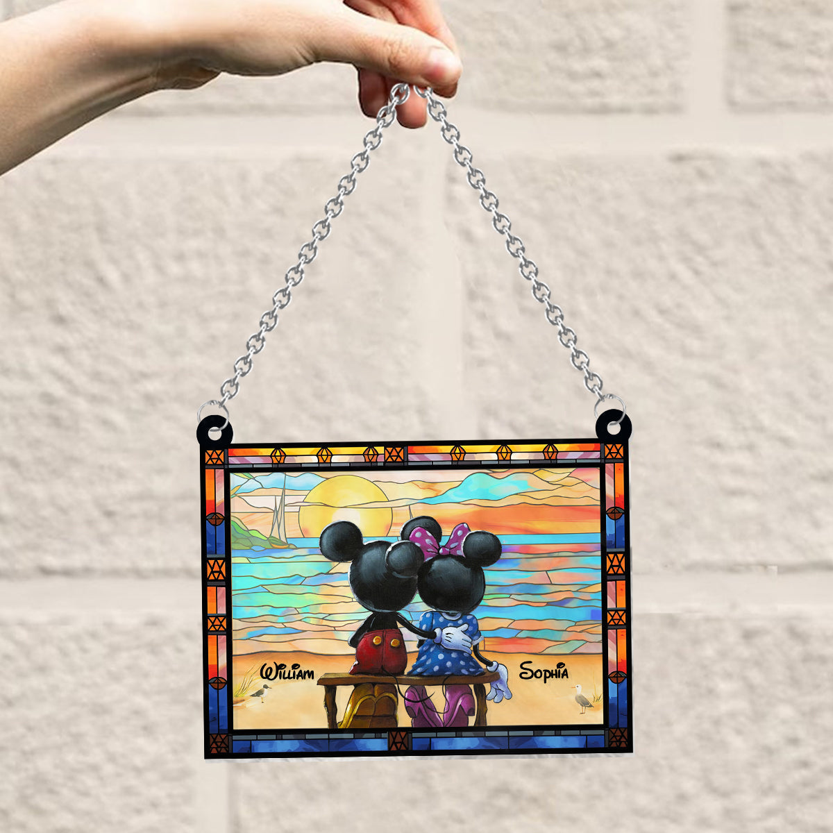 Personalized Mickey Mouse Window Hanging Suncatcher Ornament Gift for Couples
