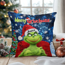 Load image into Gallery viewer, Personalized Merry Grinchmas Throw Pillow Custom Gift for Christmas
