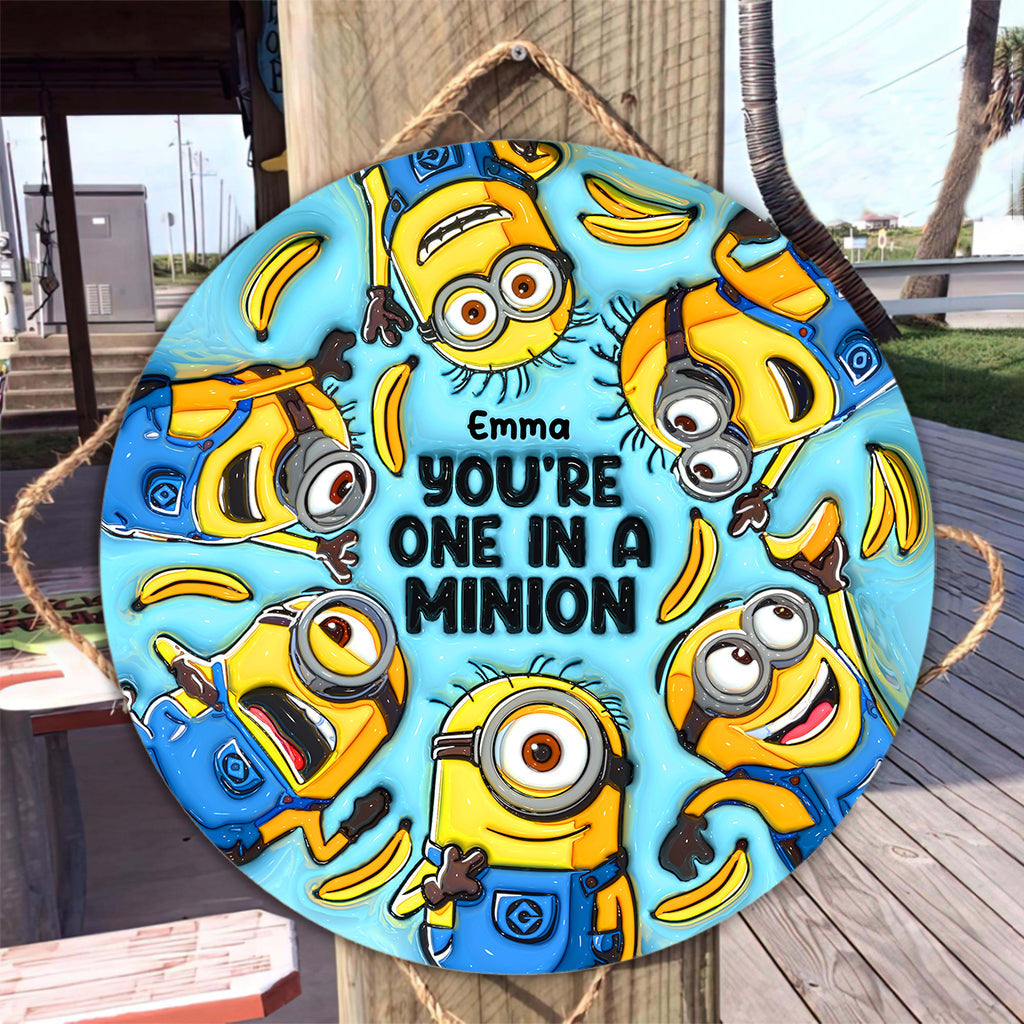 Personalized Round Wood Sign with Minions Design for Kids