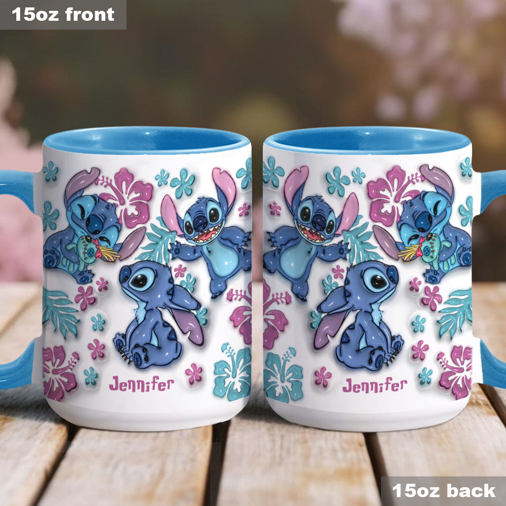 Personalized Accent Mug with Blue Rim Cute Character Design Gift for Mom