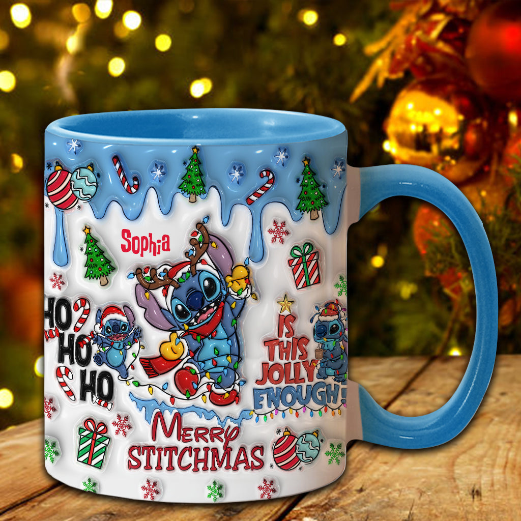 Personalized Merry Stitchmas Accent Mug Custom Name Gift