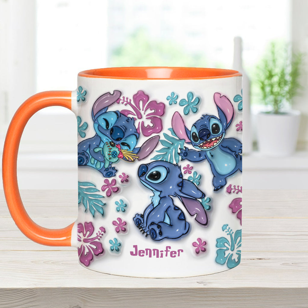 Personalized Accent Mug with Blue Rim Cute Character Design Gift for Mom