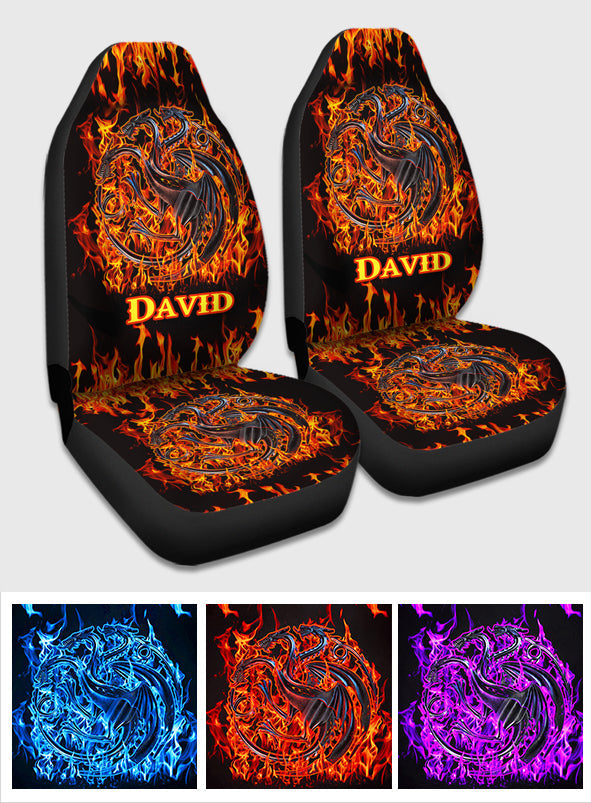 Personalized Fire Dragons Seat Covers Custom Name Gift for Car