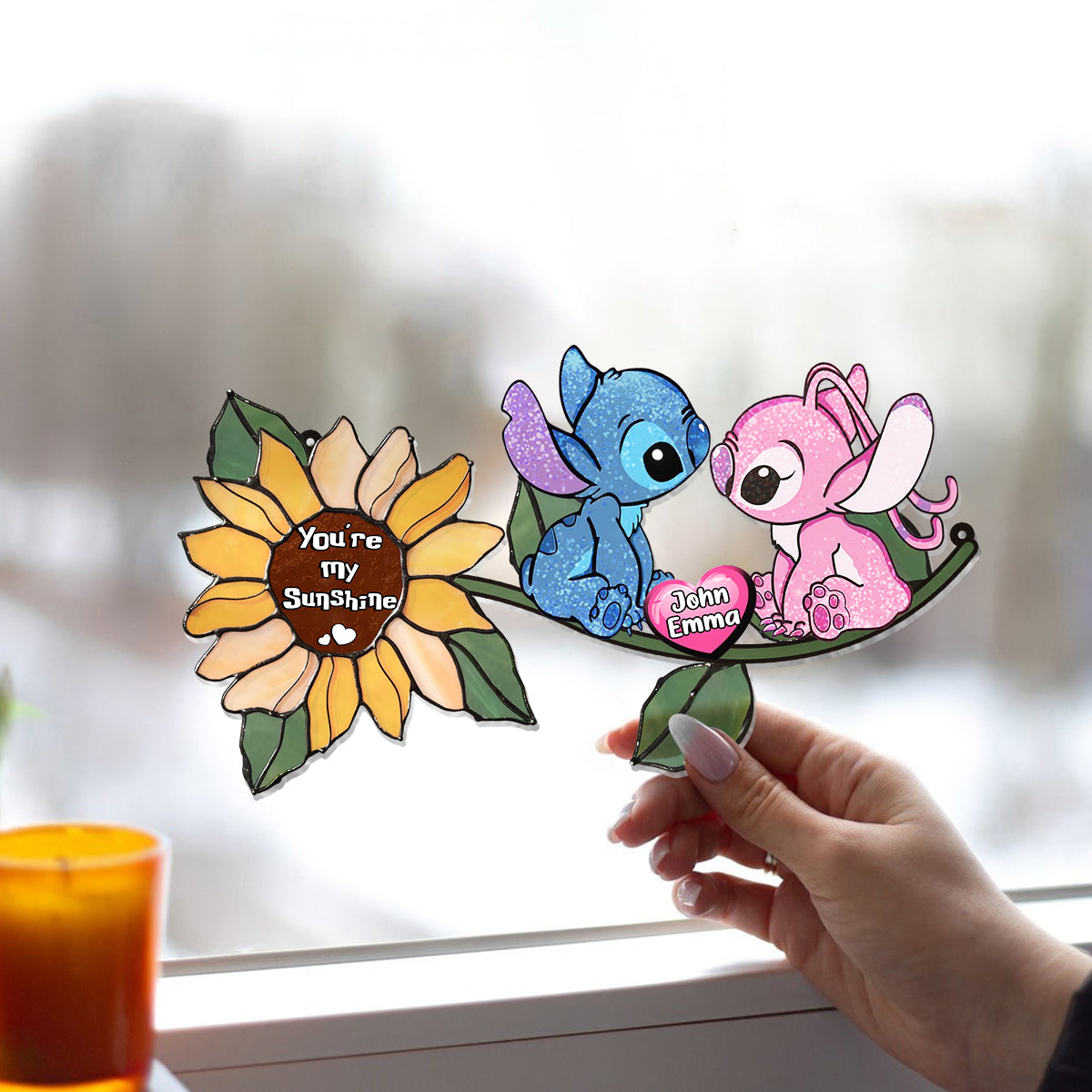 Personalized Sunflower Suncatcher Ornament Custom Names Gift for Anniversaries