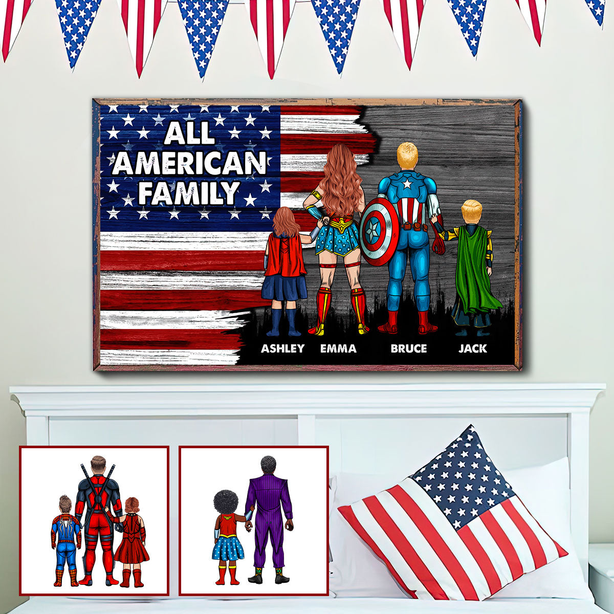 Personalized Family Canvas Wall Art Custom Names USA Gift