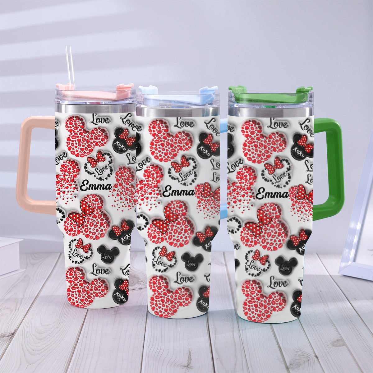 Personalized Mouse Heart Tumbler with Handle for Moms | Unique Christmas Gift