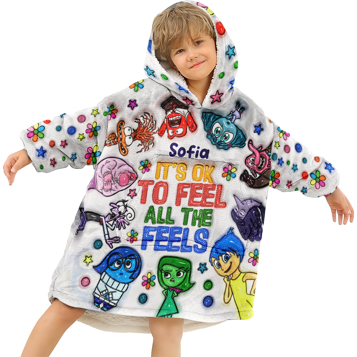 Personalized Hoodie Blanket with Feelings Design for Kids