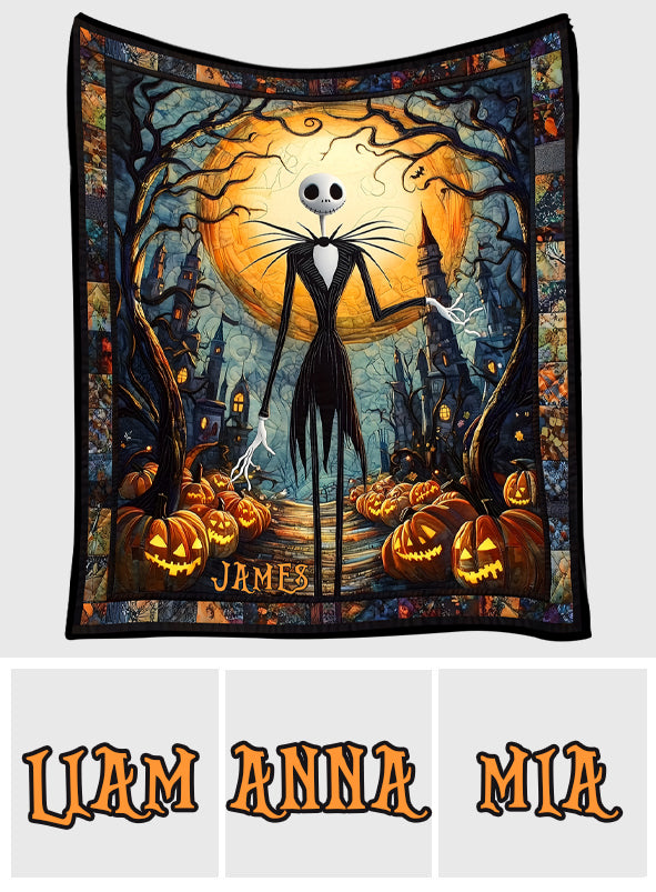 Personalized Nightmare Before Christmas Quilt with Pumpkin King Design