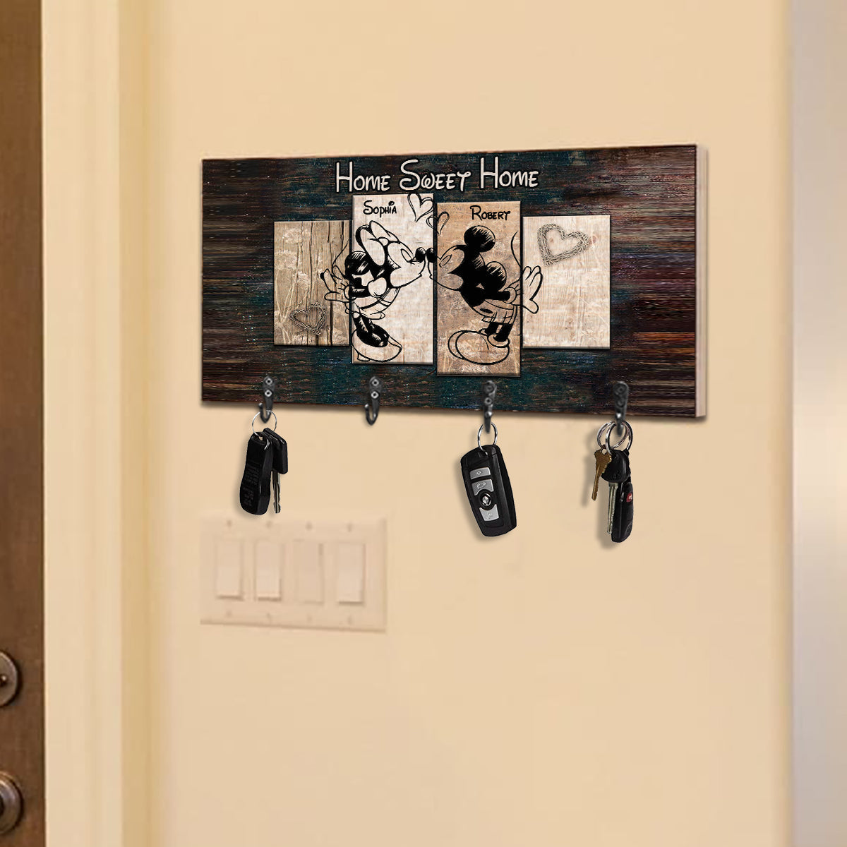 Personalized Home Sweet Home Key Rack Custom Name Gift