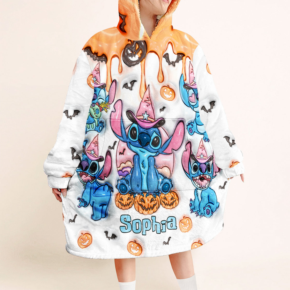 Personalized Spooky Ohana Blanket Hoodie with Custom Name