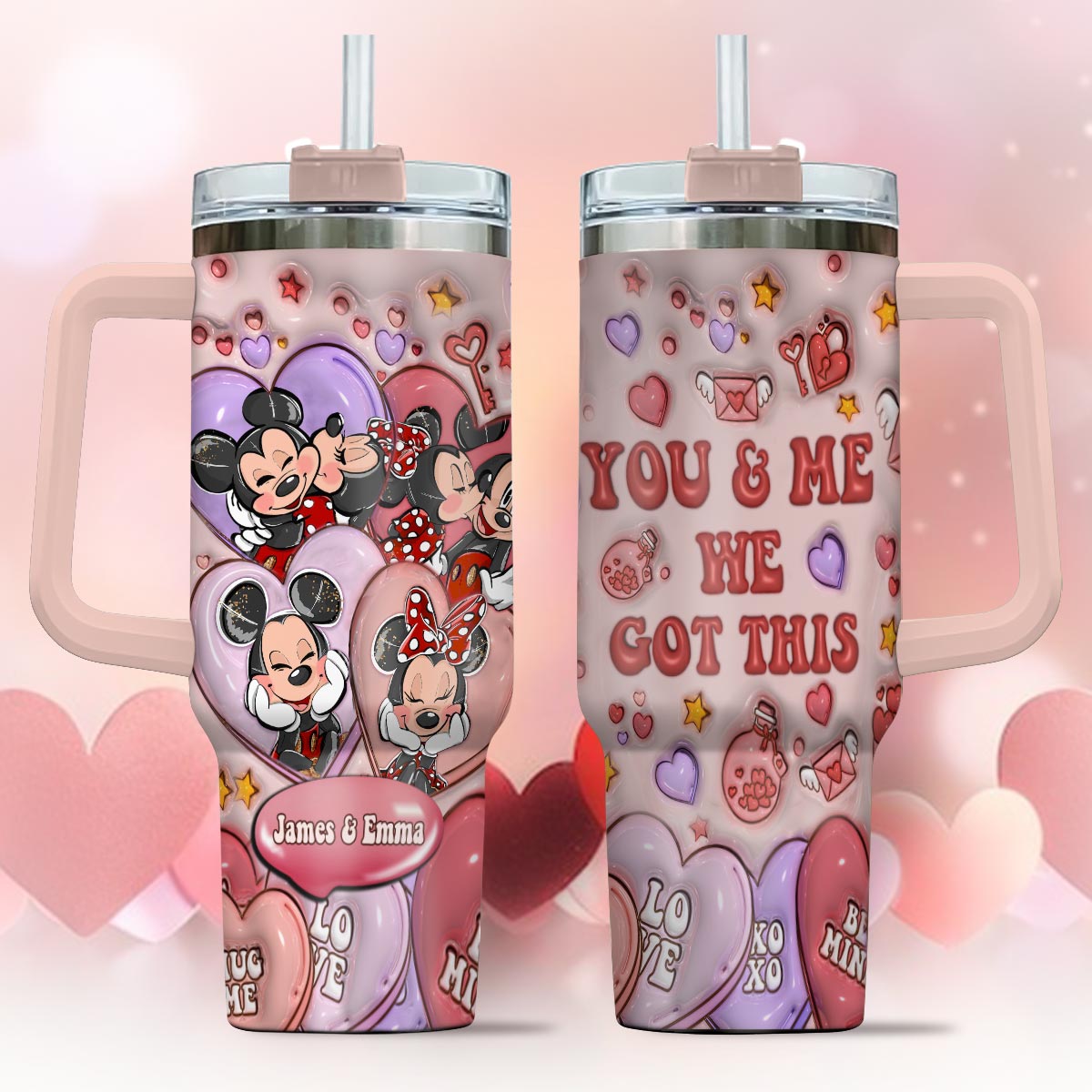 Personalized Mouse Ears Couple Tumbler with Handle for Engagement