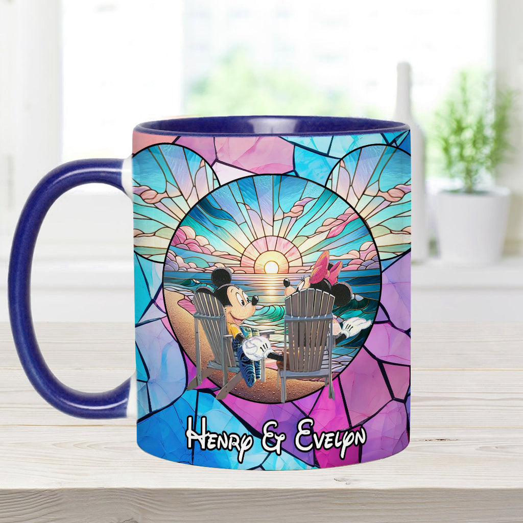 Personalized Ceramic Accent Mug with Sunset Design for Couples