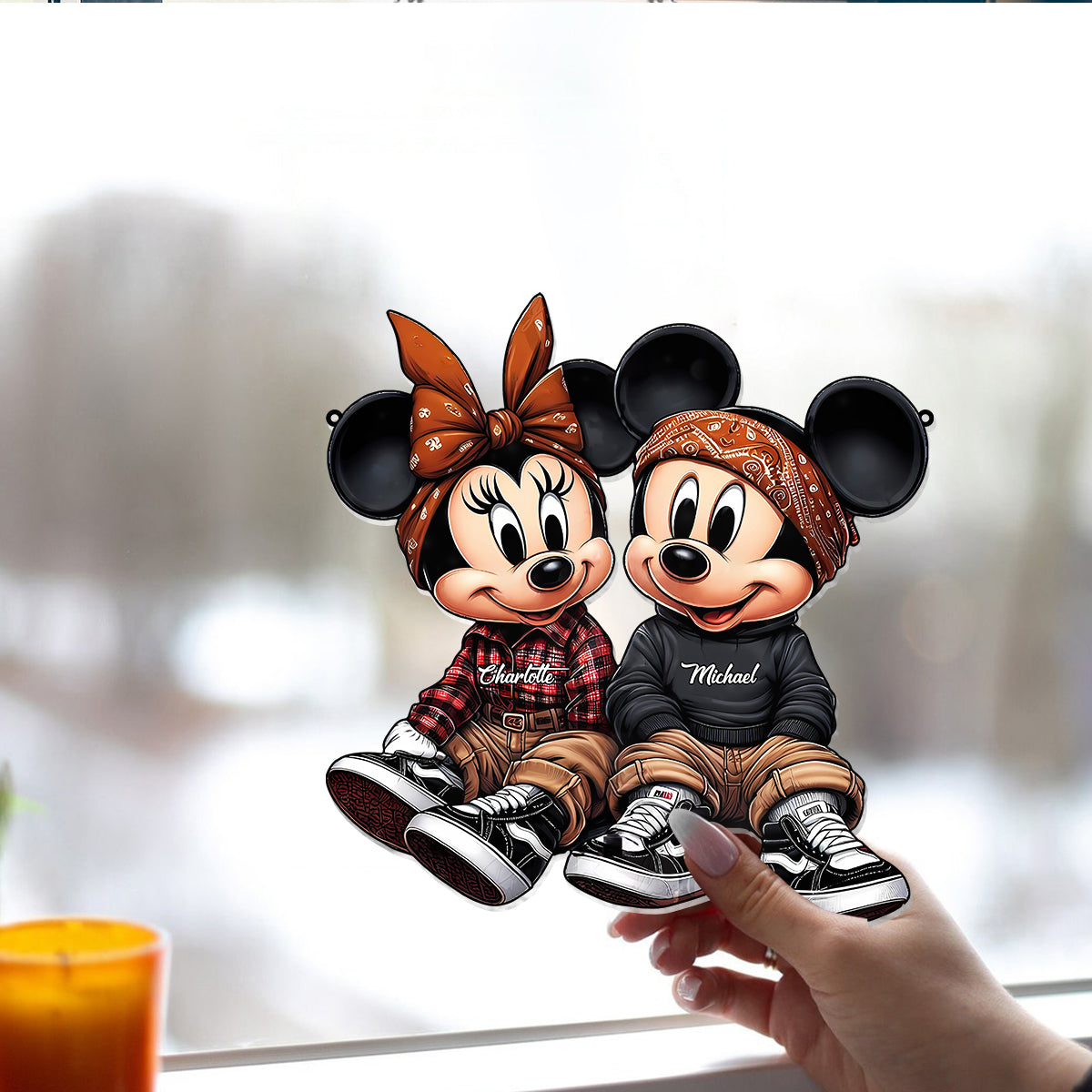 Personalized Mouse Couple Suncatcher Ornament Custom Gift for Couples