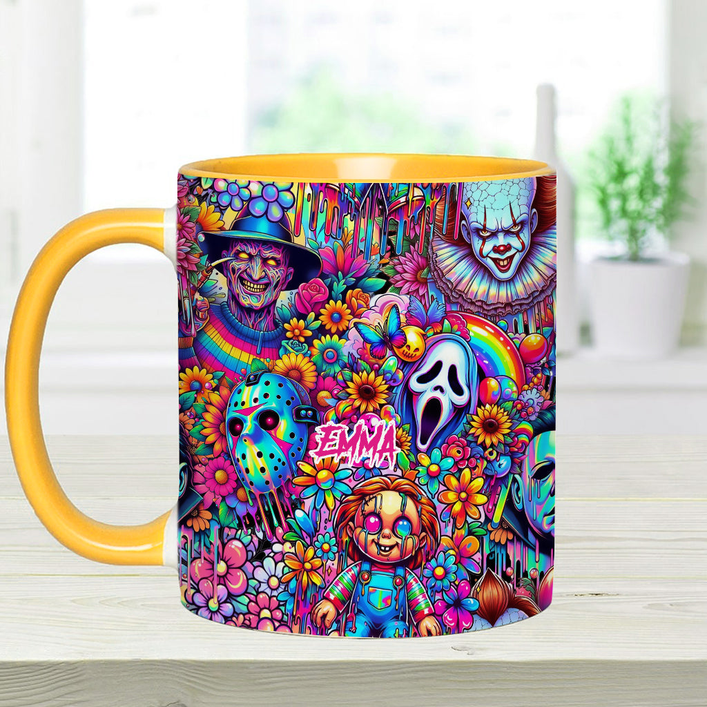 Personalized Colorful Horror Accent Mug with Custom Name - Perfect for Halloween