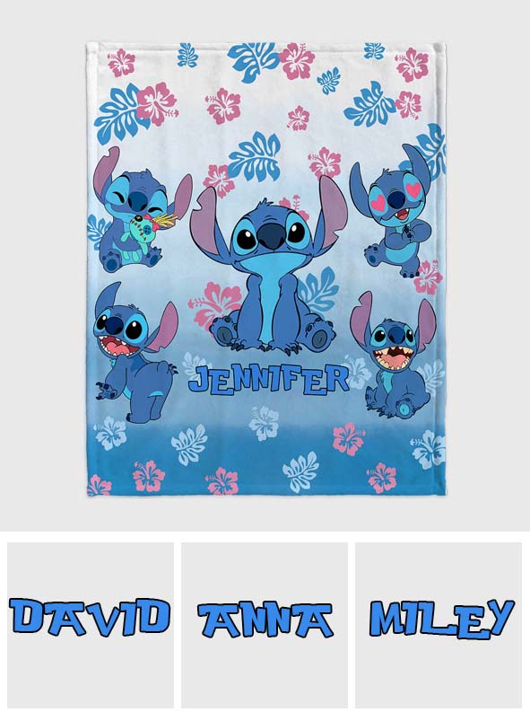 Personalized Blue Gradient Ohana Blanket Custom Name Gift