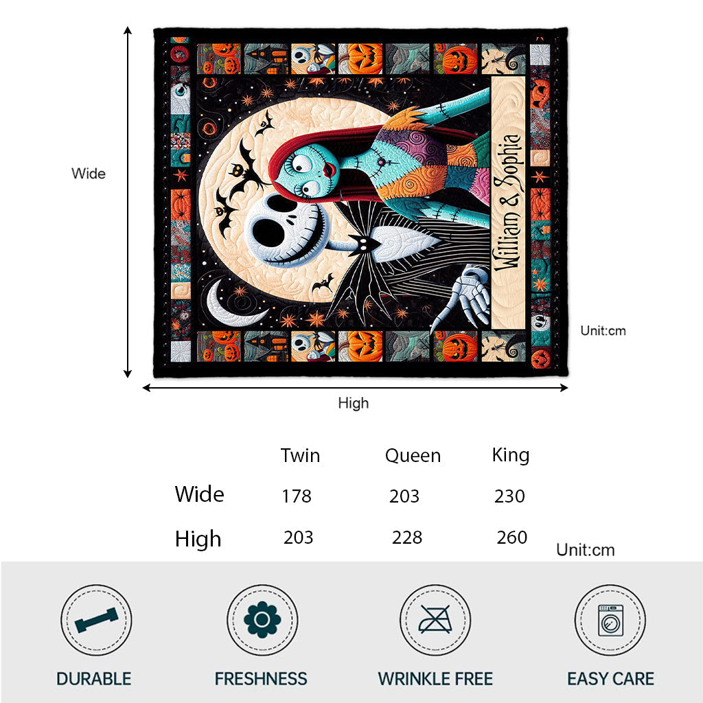 Personalized Halloween Quilt featuring Jack & Sally Custom Names Gift for Couples