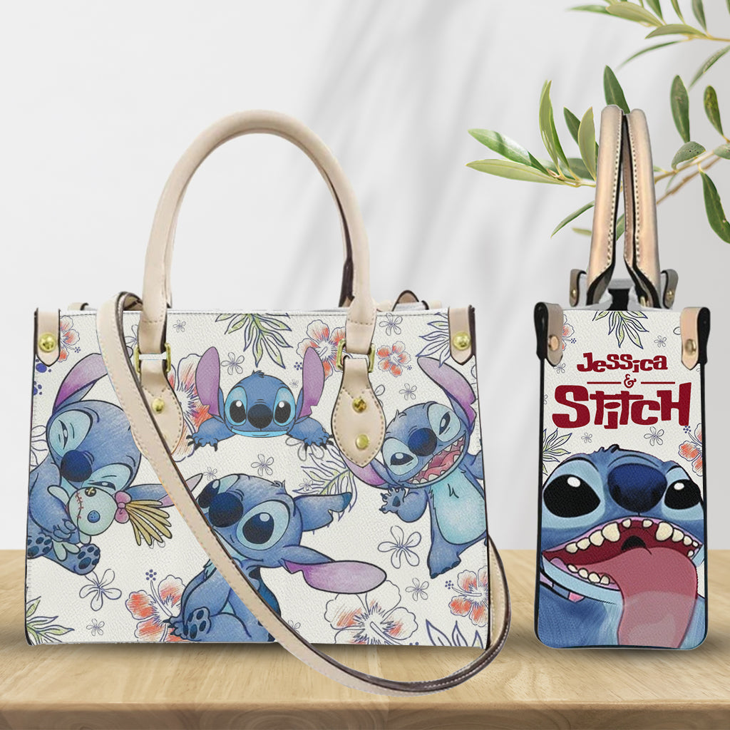 Personalized Leather Handbag Ohana Stitch Design Gift for Women