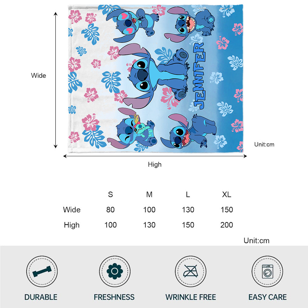 Personalized Blue Gradient Ohana Blanket Custom Name Gift
