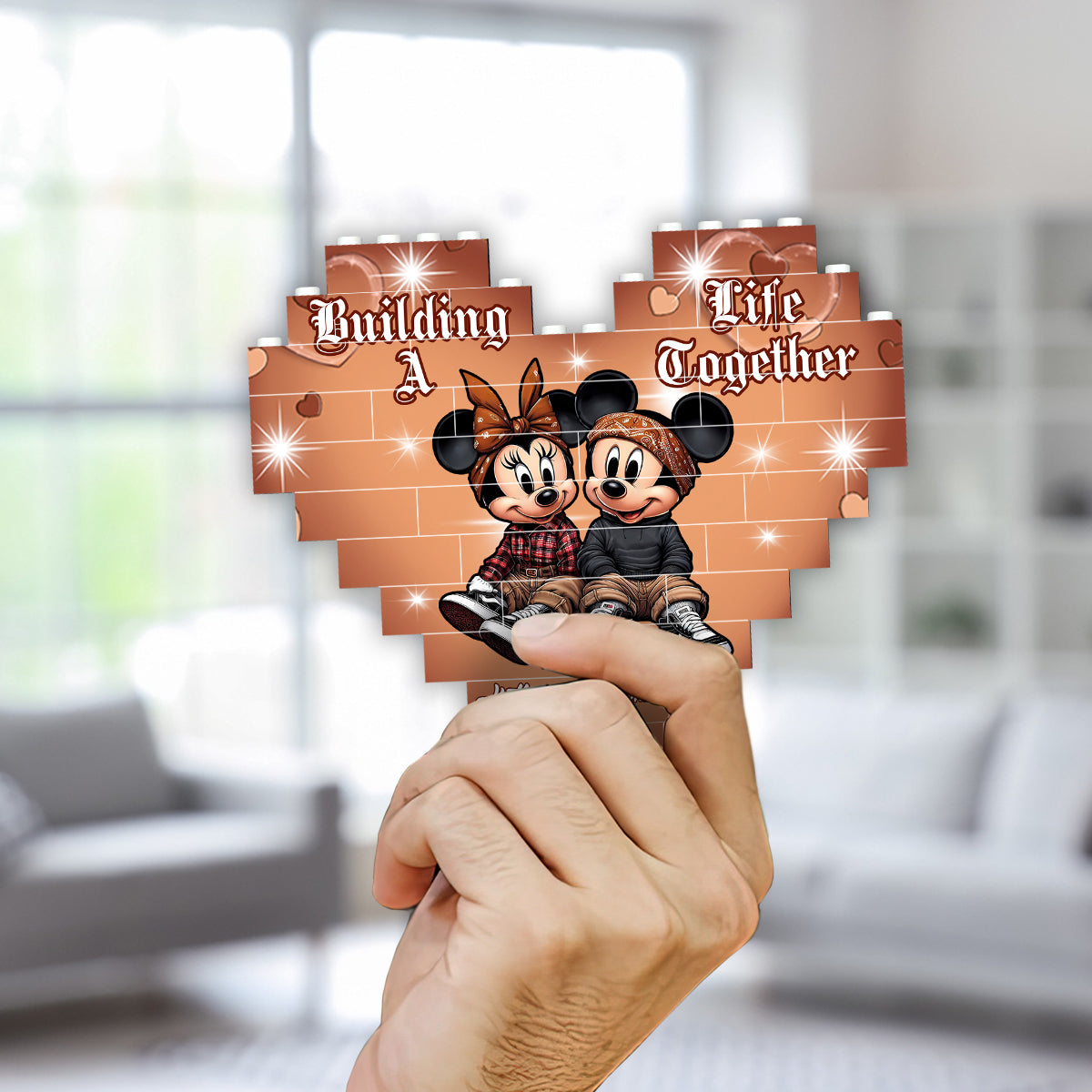 Personalized Heart Building Brick Blocks Custom Couple Gift for Wedding Anniversary