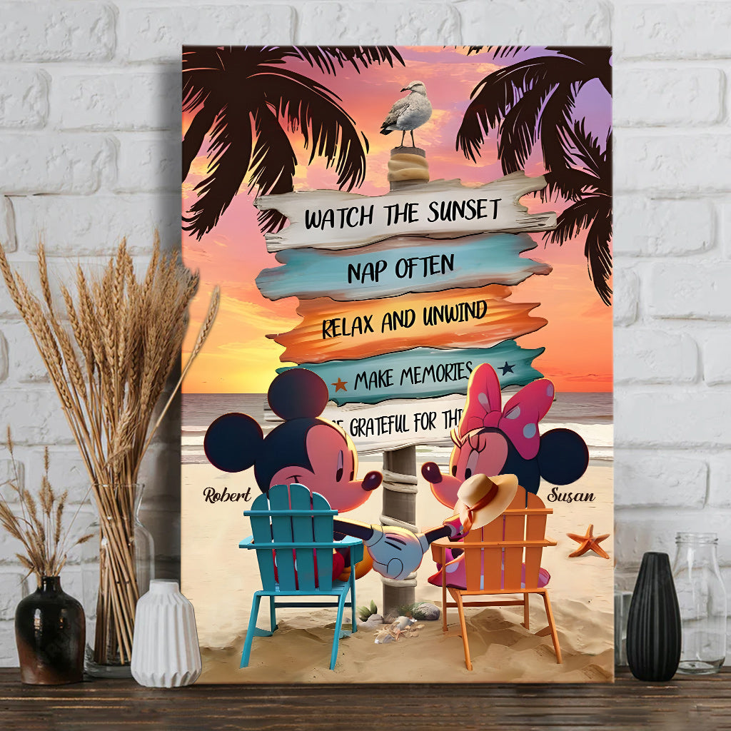 Personalized Mouse Ears Couple Canvas Sunset Beach Art
