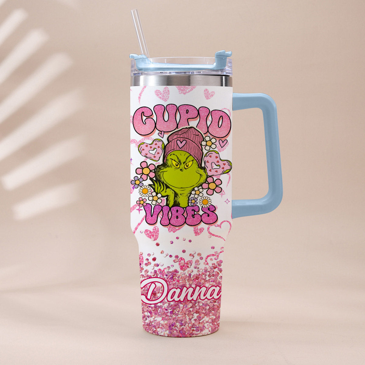 Personalized Cupid Vibes Tumbler with Handle for Christmas Gift