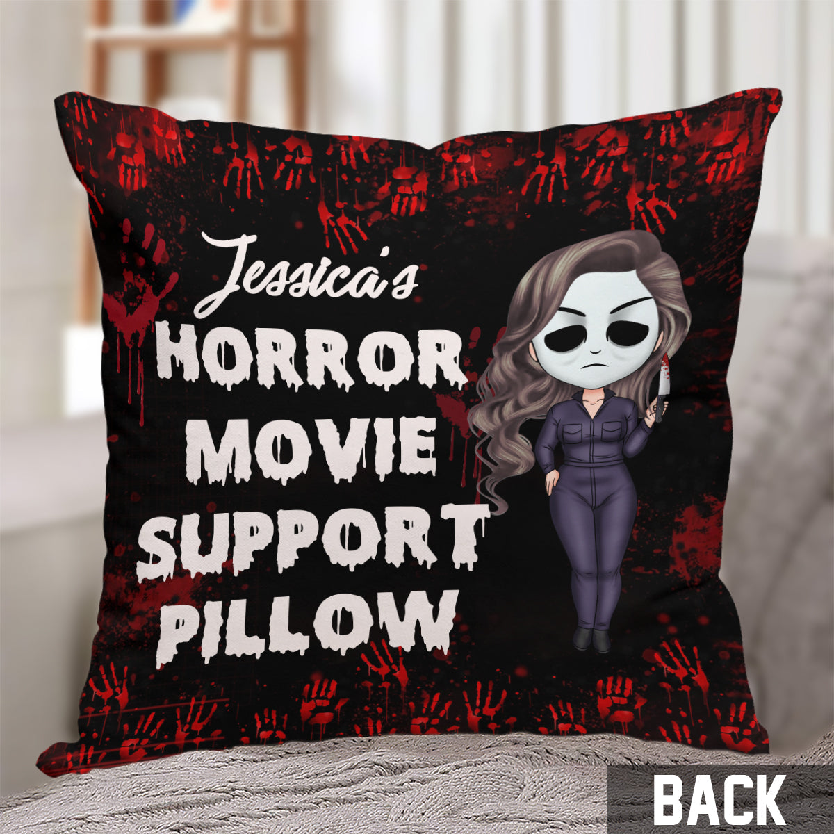 Personalized Horror Movie Support Pillow Custom Name Gift