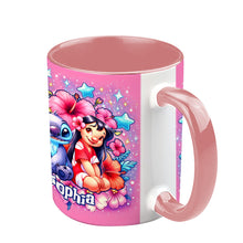 Load image into Gallery viewer, Personalized Pink Accent Mug with Ohana Bubble Flowers Design
