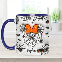 Load image into Gallery viewer, Personalized Halloween Accent Mug with Spider Webs &amp; Name
