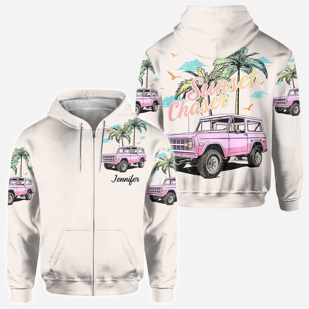 Personalized Sunset Chaser All Over Shirt with Custom Name for Beach Lovers