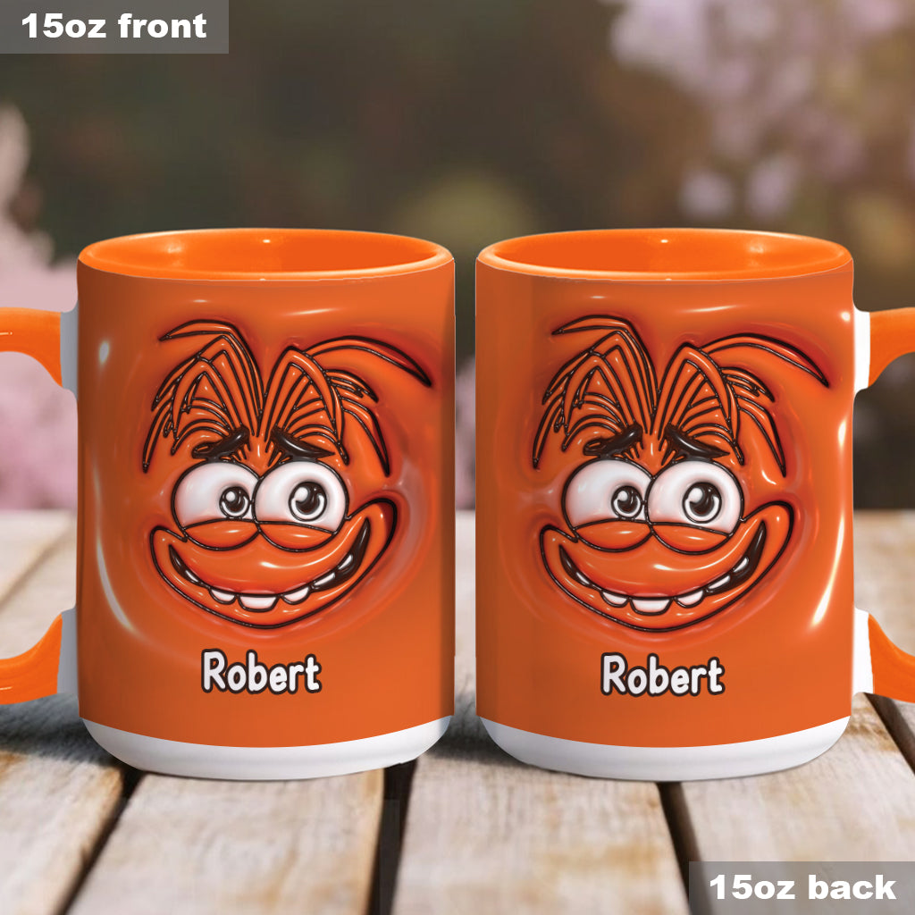 Personalized Two-Tone Accent Mug with Emotive Character - Custom Name Gift