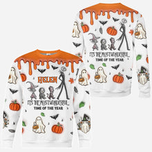 Load image into Gallery viewer, Personalized Autumn Skeleton All Over Shirt Custom Name Halloween Gift

