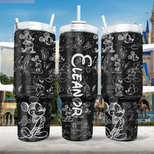 Load image into Gallery viewer, Personalized Black and White Mouse Tumbler with Handle Gift for Mom or Dad
