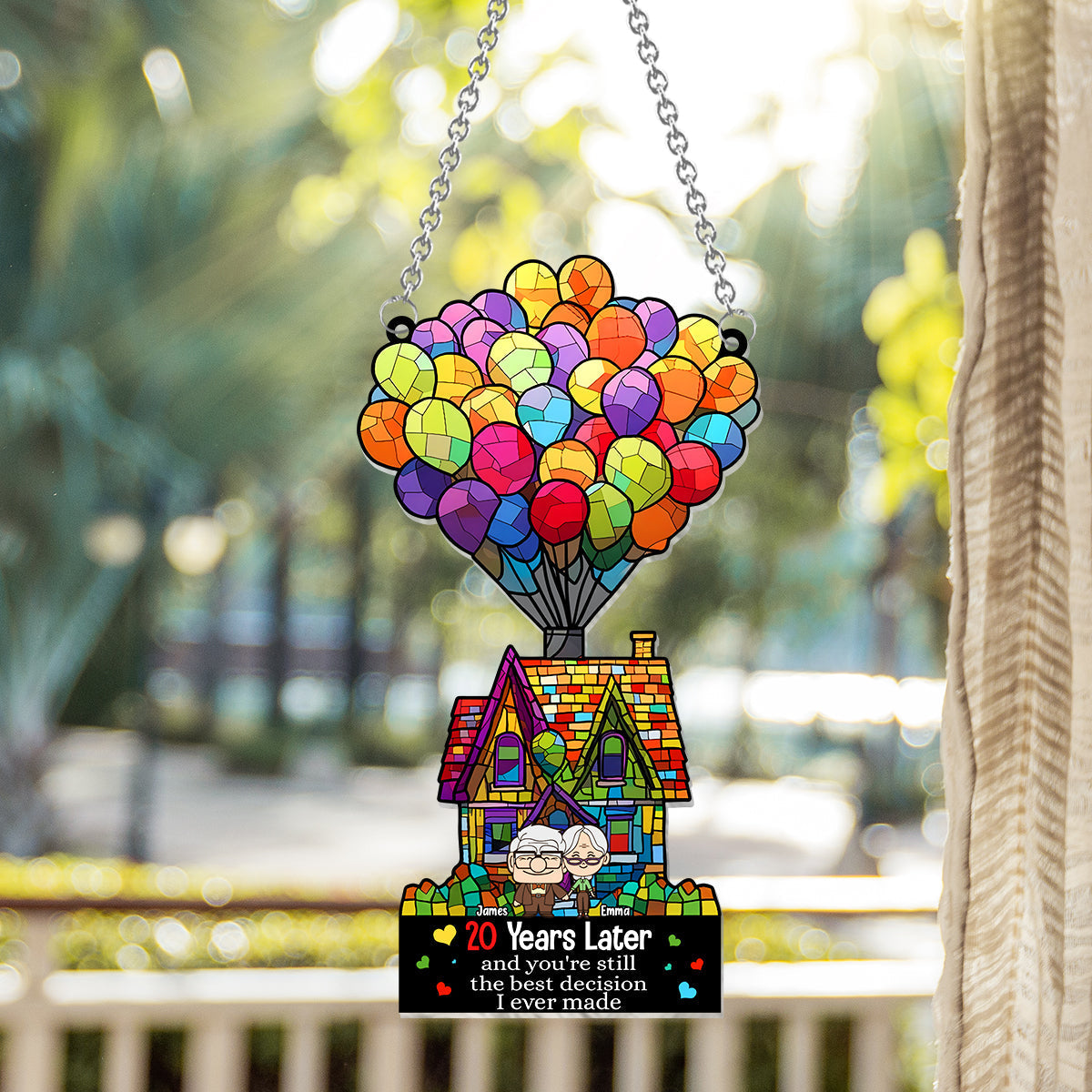 Personalized Balloon House Suncatcher Ornament Unique Gift for Anniversary