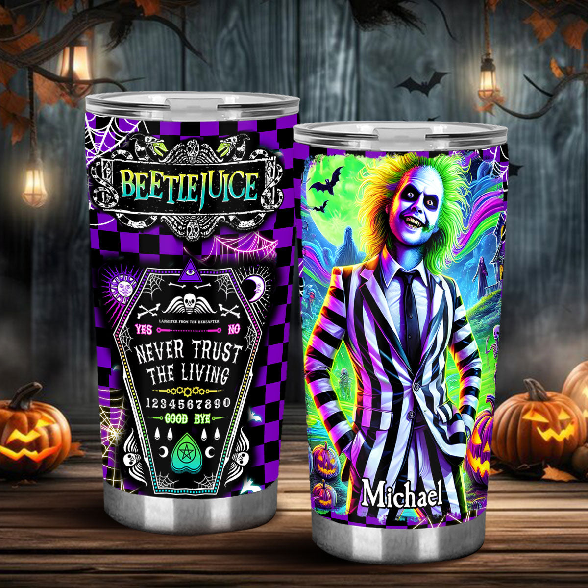 Personalized Beetlejuice Tumbler Custom Name Halloween Gift