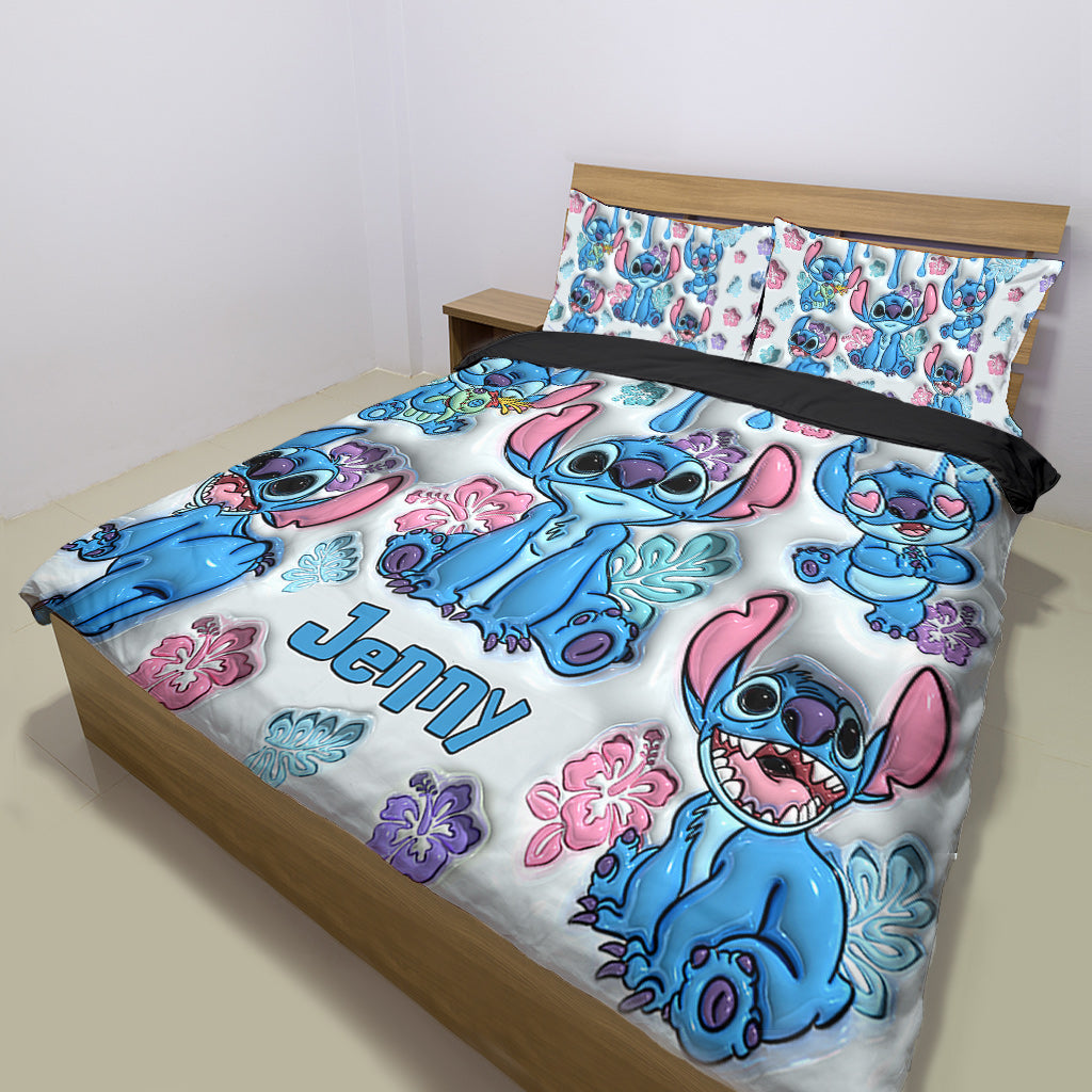 Personalized Ohana Bedding Set with Cute Stitch Design | Custom Name Gift