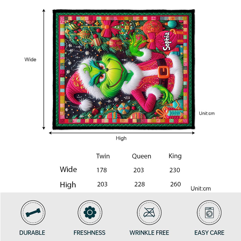 Personalized Grinch Christmas Quilt Custom Name Holiday Gift