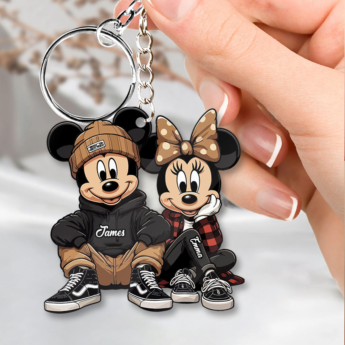 Personalized Chicano Mouse Keychain Custom Name Gift for Couple