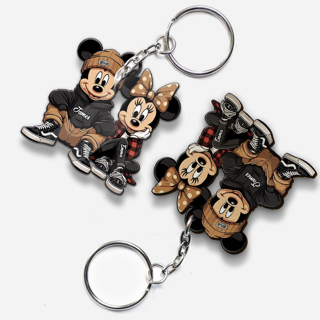 Personalized Chicano Mouse Keychain Custom Name Gift for Couple