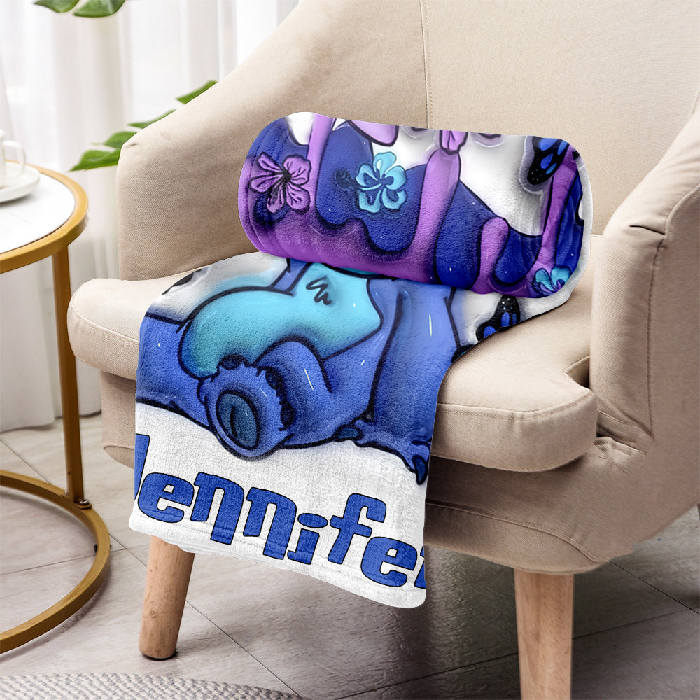 Personalized Purple Ohana Blanket Custom Name Gift for Kids