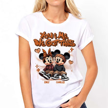 Load image into Gallery viewer, Personalized Couples Mouse T-shirt &amp; Hoodie with Custom Names for Engagement or Anniversary
