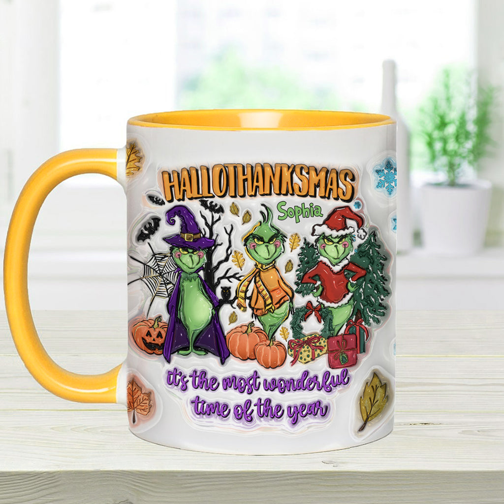 Personalized Hallothanksmas Accent Mug Custom Name Gift for Christmas