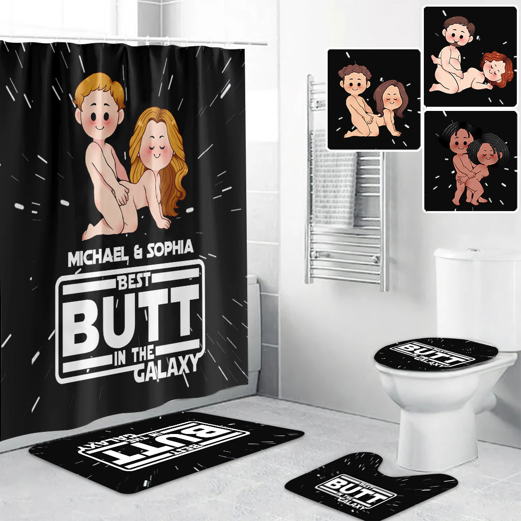 Personalized Bathroom Curtain & Mats Set Custom Name Gift for Couples
