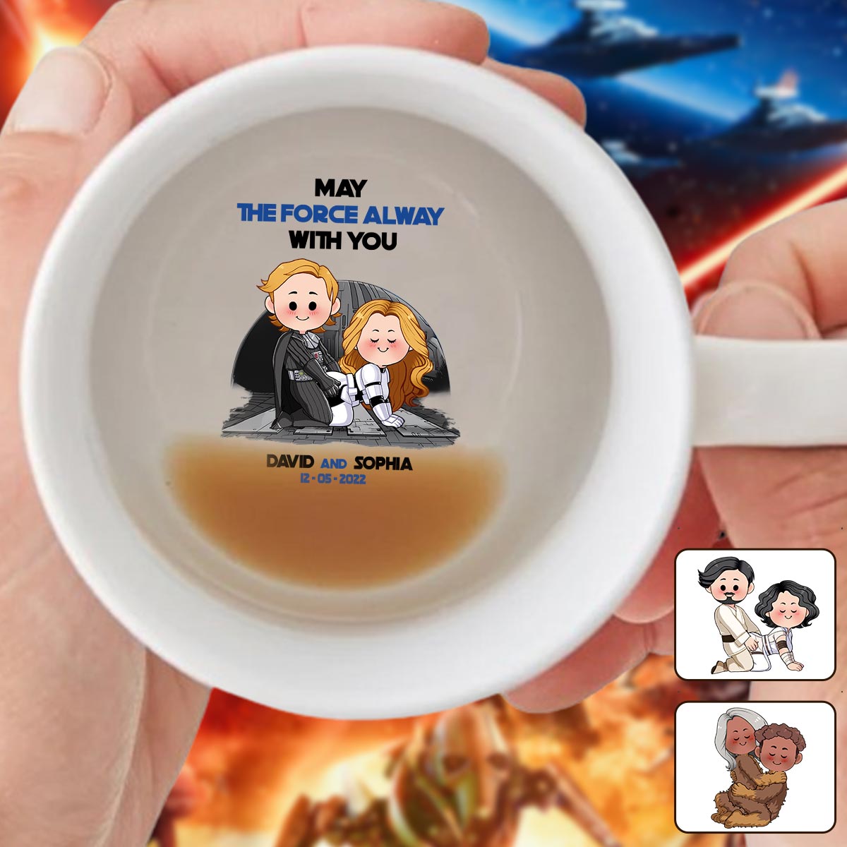 Personalized Hidden Message Coffee Mug with Custom Name - May The Force Be With You Gift
